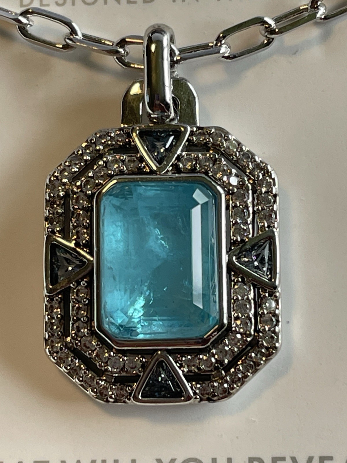 Bomb Party Necklace NK65170 LC Light Blue Quartz Rhodium Plating 18+2.5 Extender