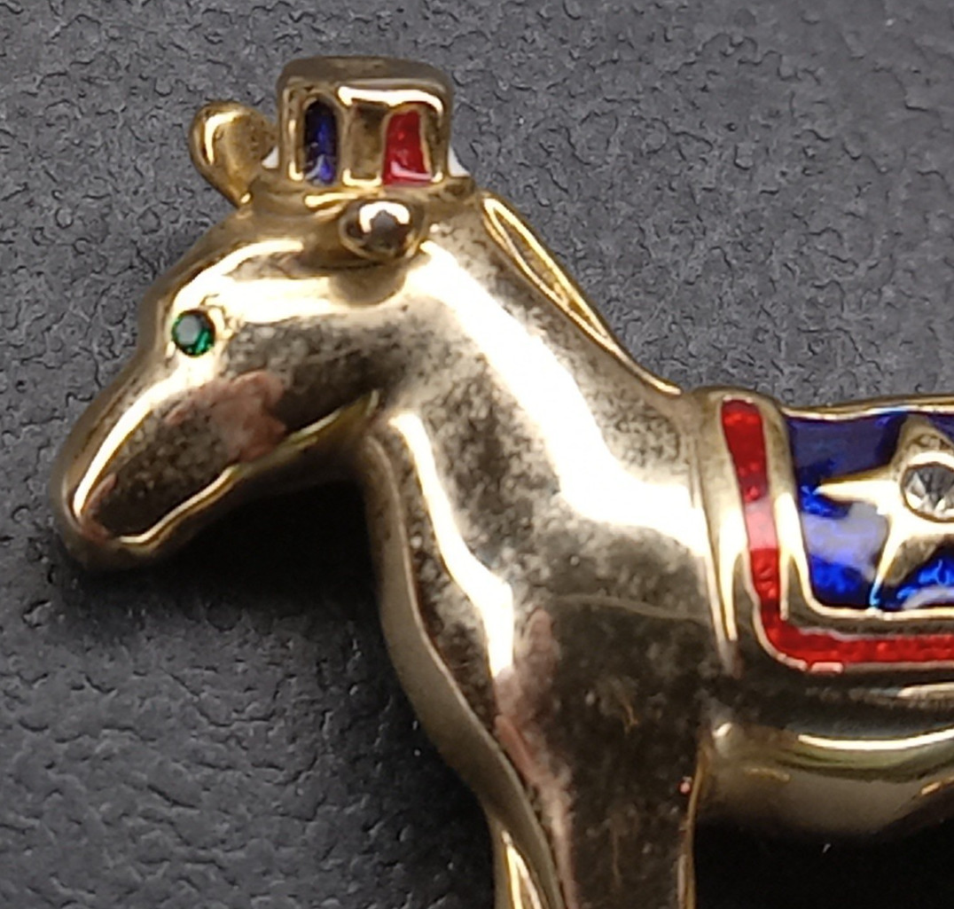 Donkey Democrat Hat Star Green Eye Brooch Pin Vintage No Maker Mark