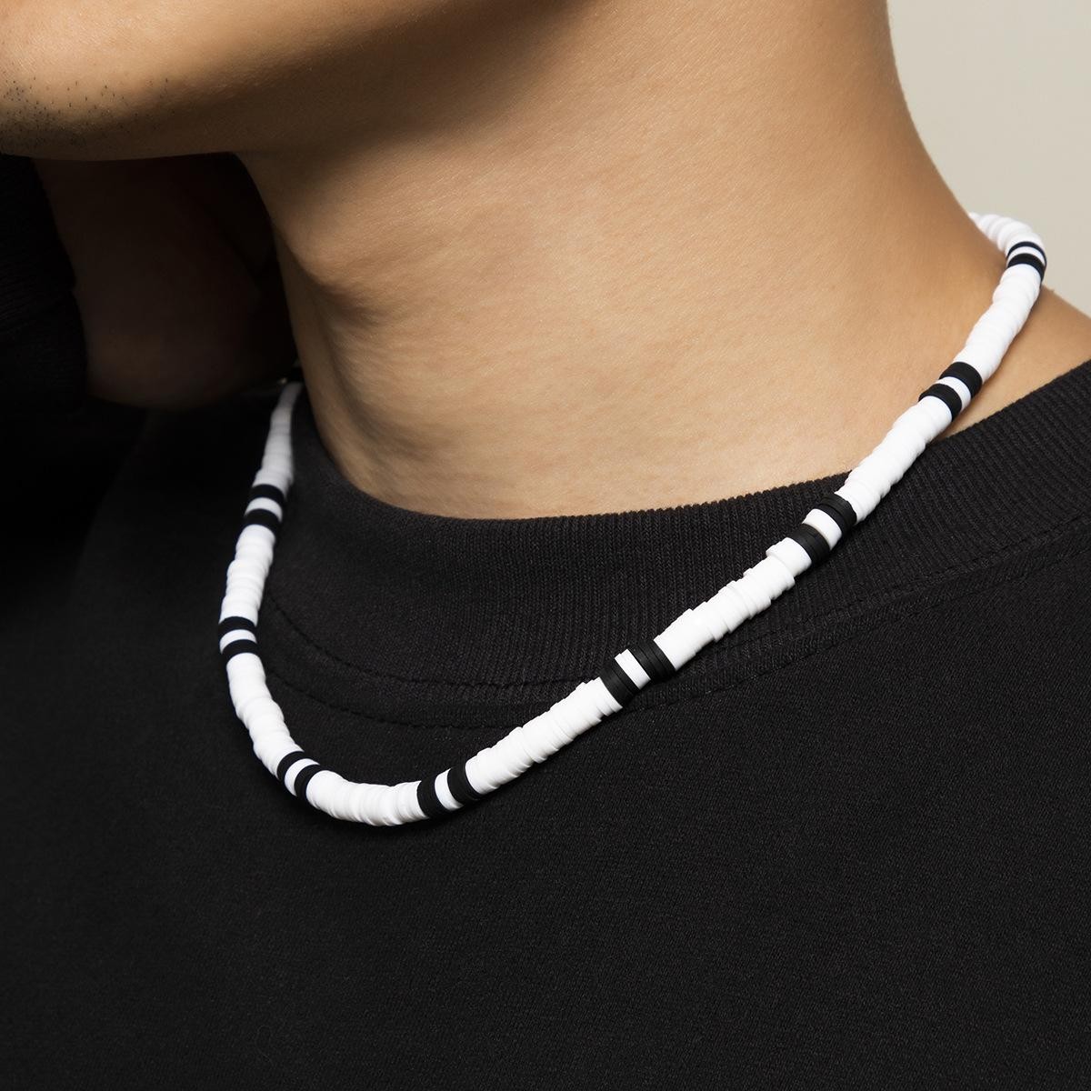 Bohemia Polymer Beads Necklace for Men Women Black White Collar Jewelry