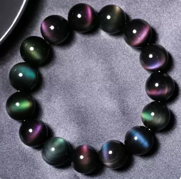 12mm Handmade Rainbow Obsidian Beaded Bracelet Love Reiki Unisex Gift Woman Man