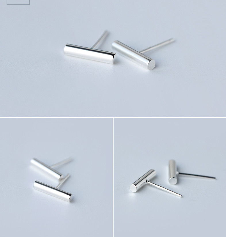 S925 Sterling Silver Bar Round Square Stick Line Stud Earrings Minimalist PE18