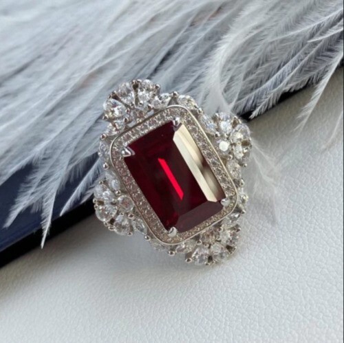 2.34Ct Emerald Simulated Ruby Women’s Cocktail Ring 14k White Gold Plated Silver