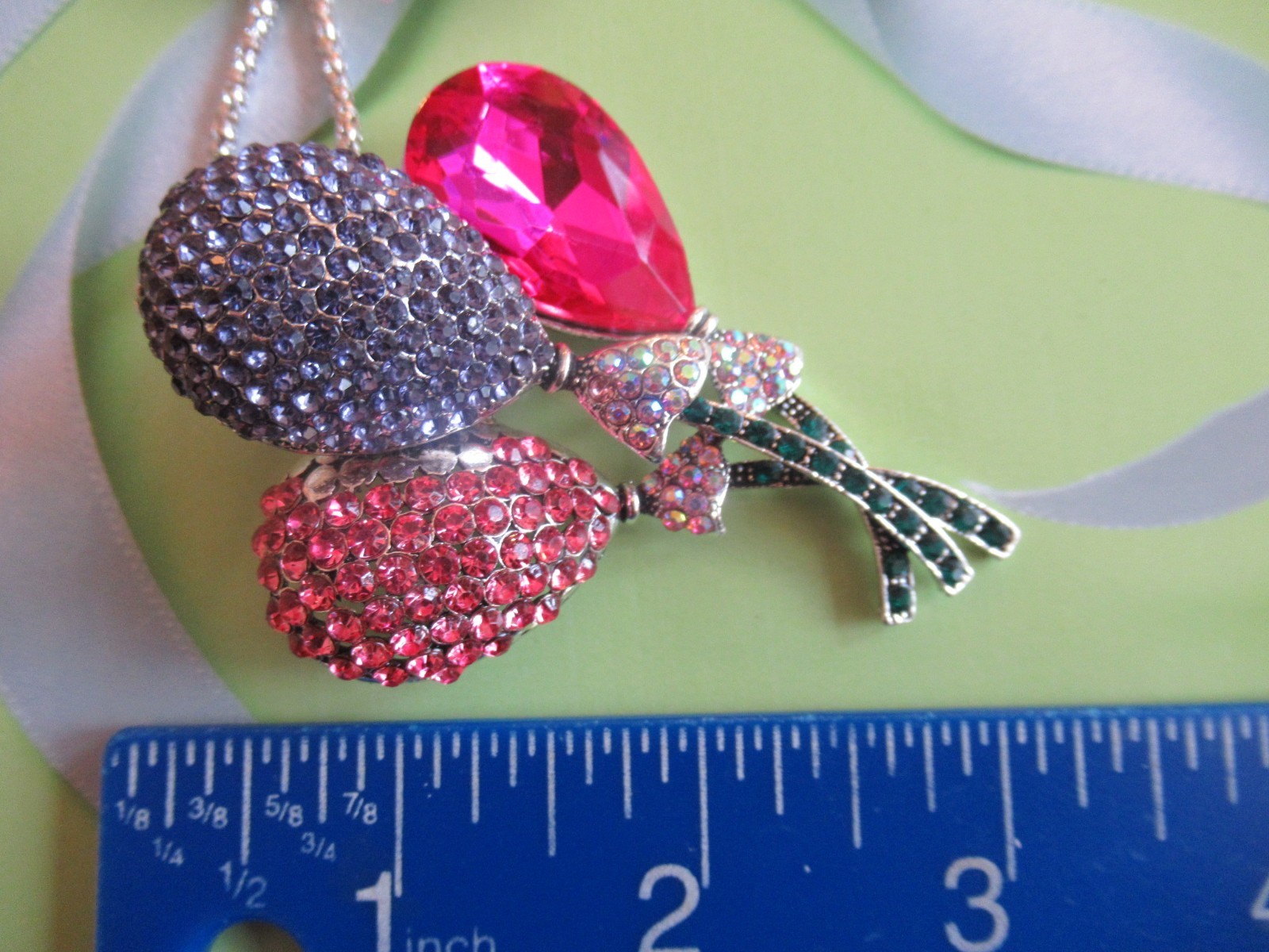 Designer Style PINK PURPLE Crystal B-Day Balloons Pendant NECKLACE/ BROOCH NEW