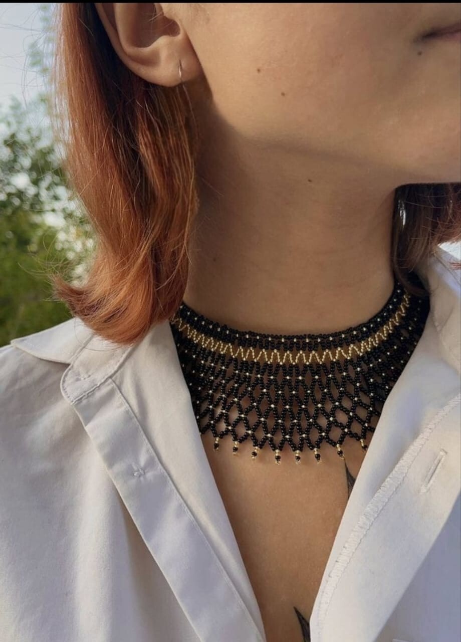 Handmade Necklace Woman American Style Native Boho Seed Bead Beautiful Necklace