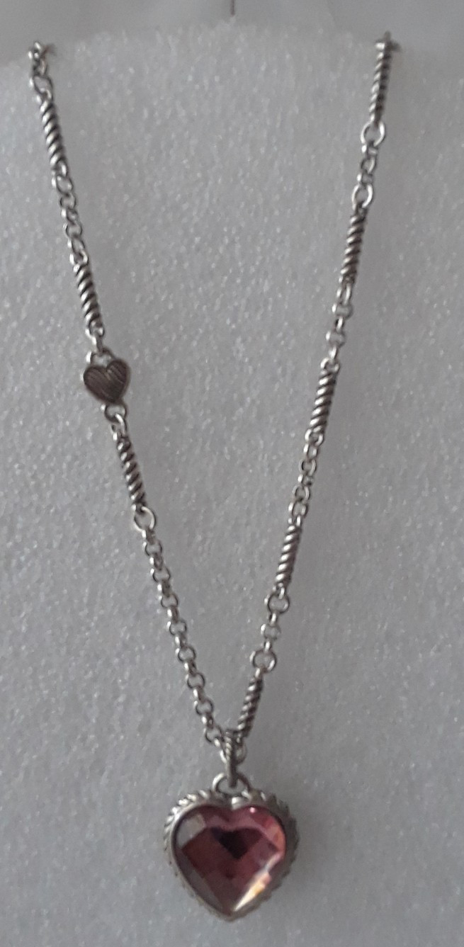 Silver Tone 2 Tone Reversible Heart Pendant Necklace Heart 18 in Chain