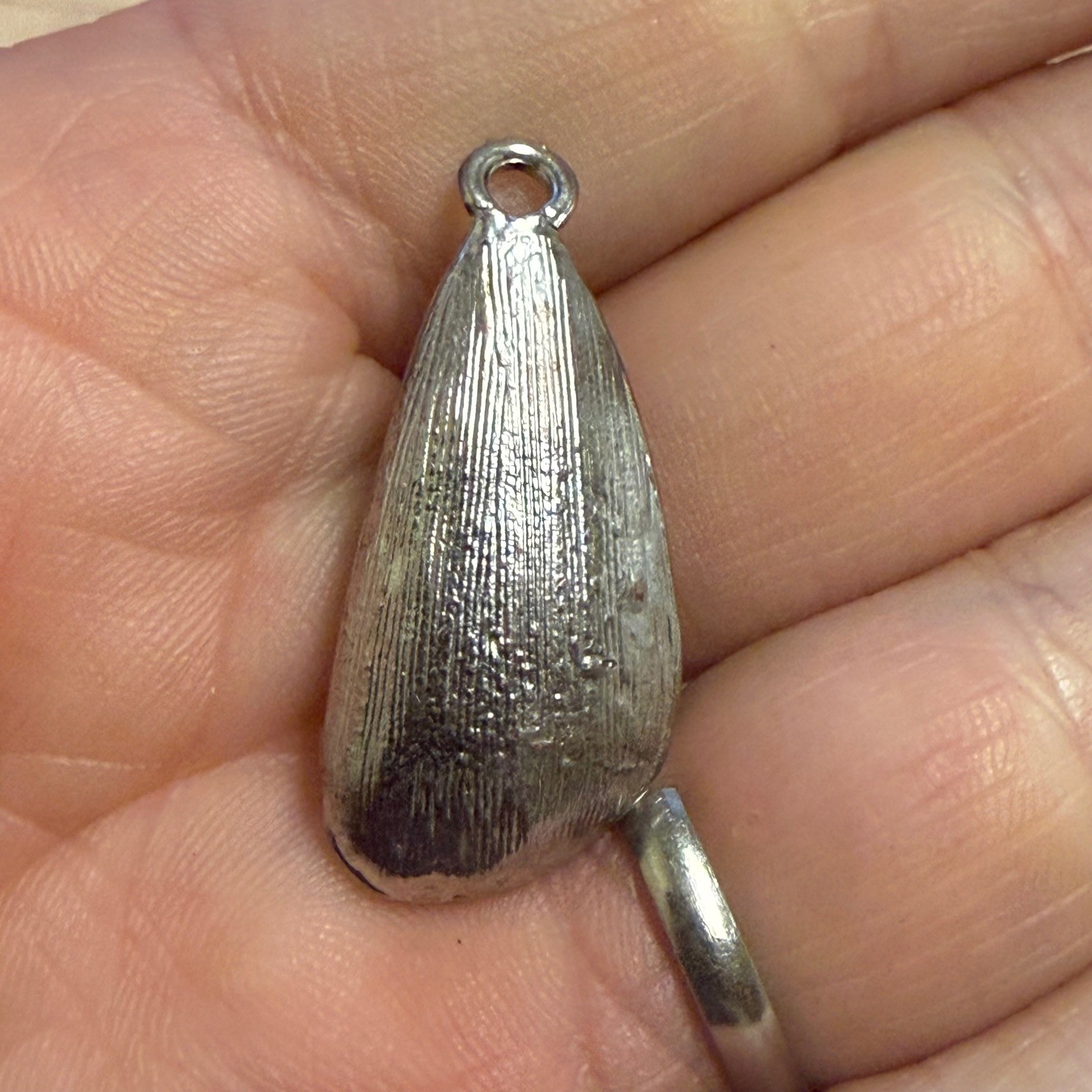Silver Tone Smoky Grey Faceted Glass Teardrop Pendant Rhinestone Accent 1.25″