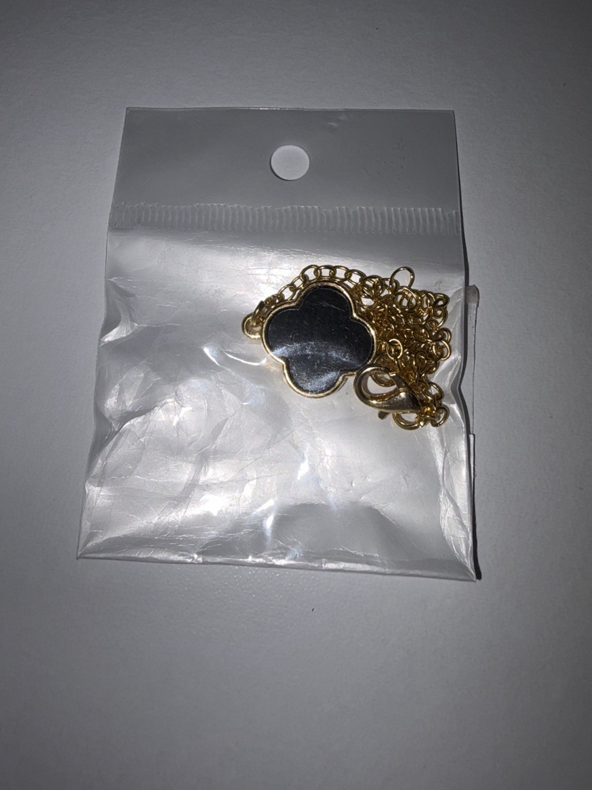 Gold Tone Cable Chain Bracelet Black Clover Charm Lobster Clasp