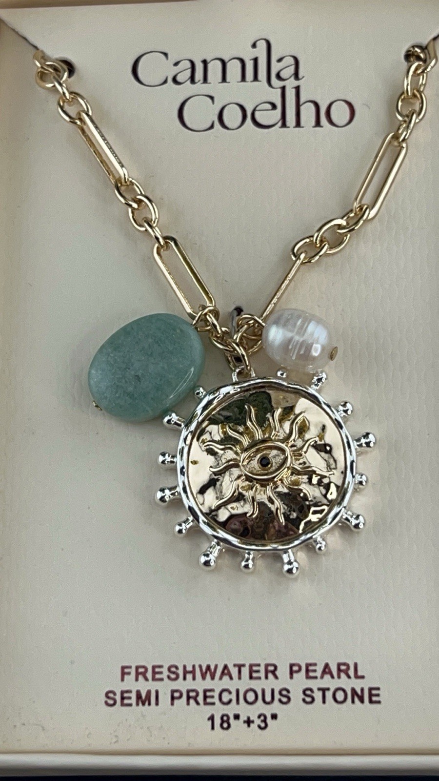 NWT Camila Coelho Sun Evil Eye Necklace Freshwater Pearl Semi Precious Stone