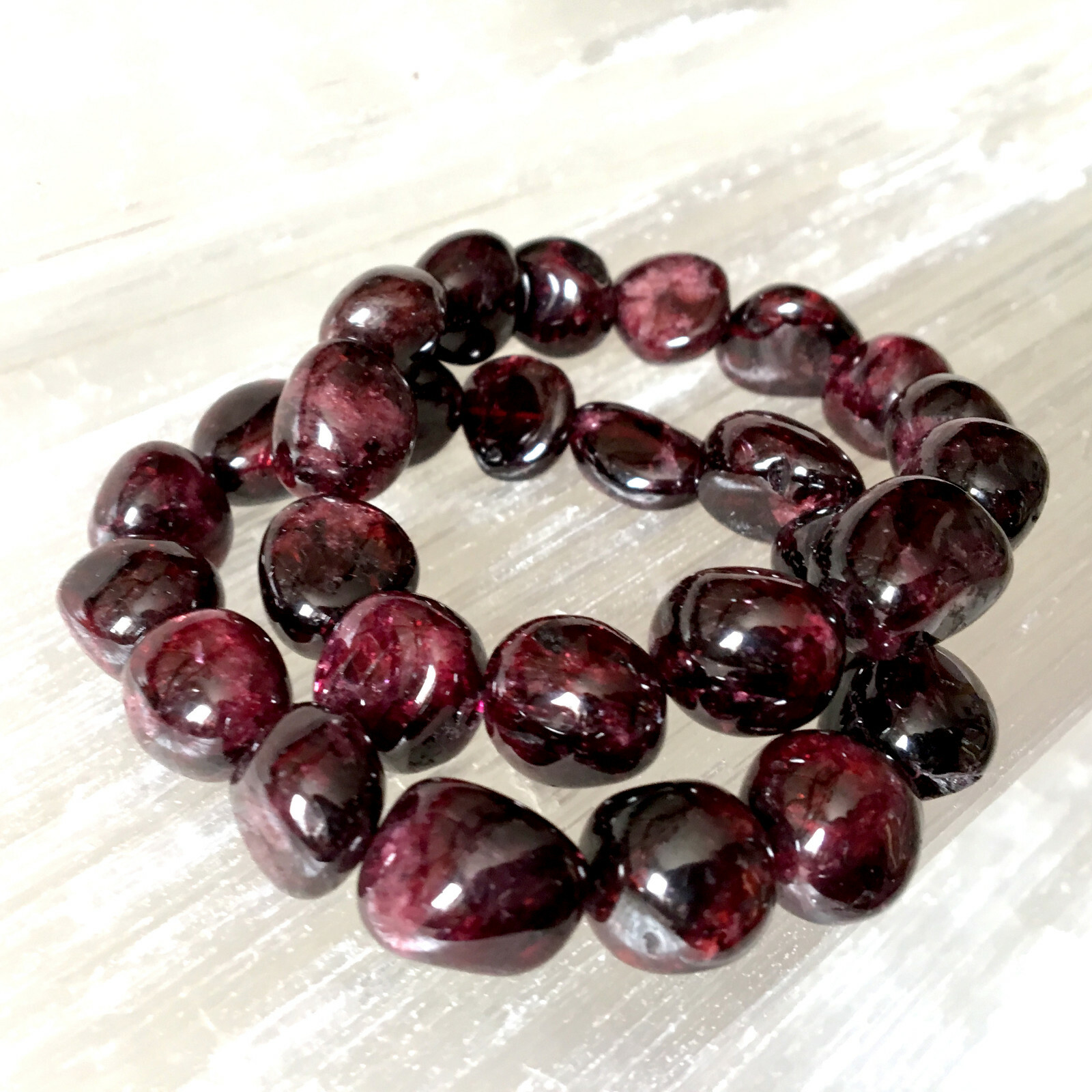 12 mm Red Garnet Bracelet Polished Stone Beads Natural Gemstone Nugget Reiki Hea