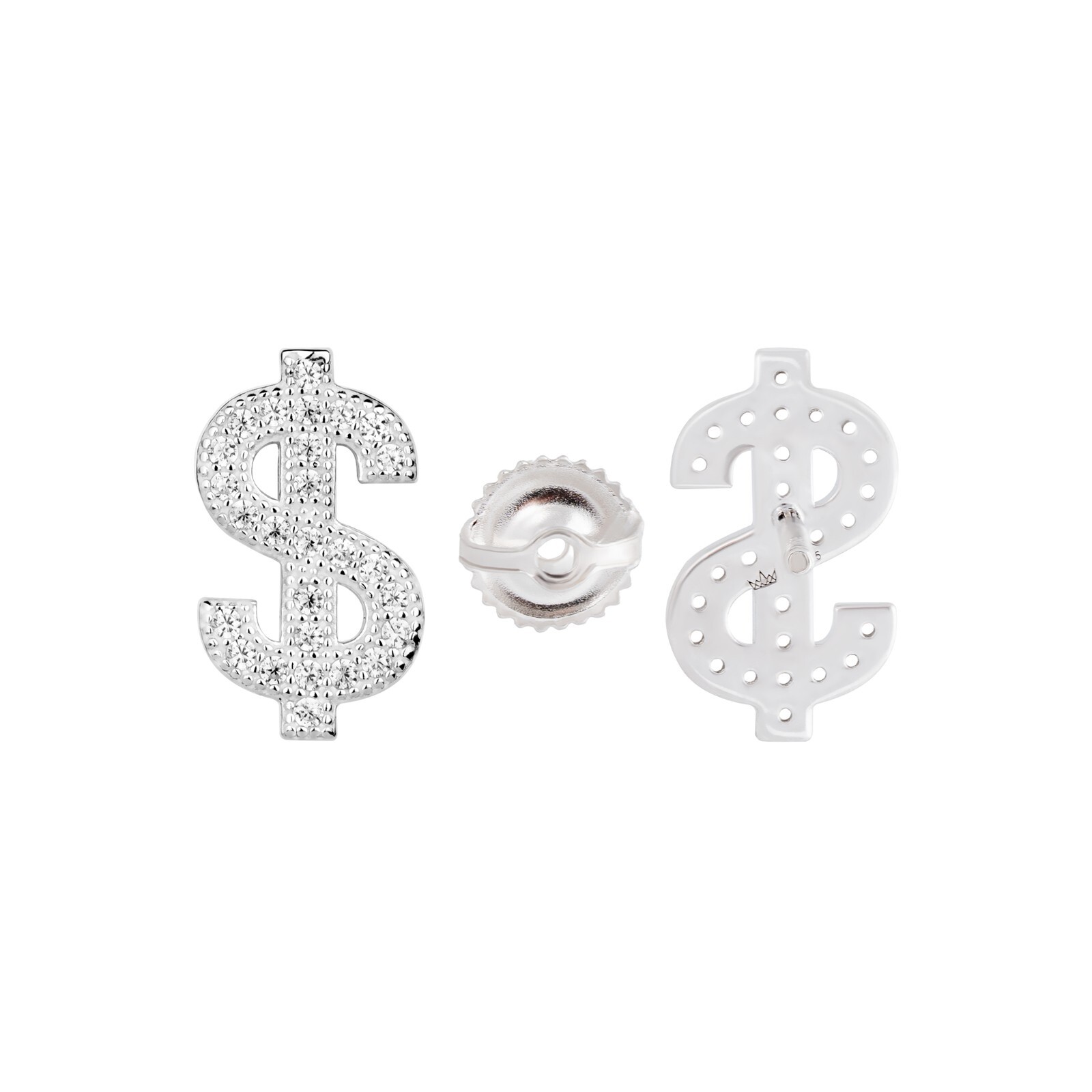 Real 925 Sterling Silver Dollar Sign Earrings for Men, Women Money Shape CZ