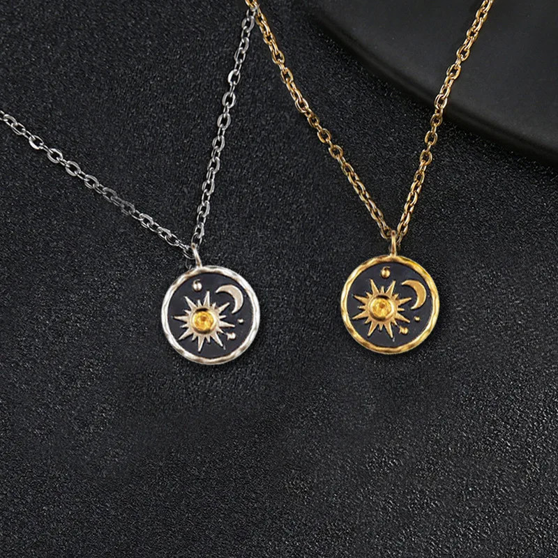 Vintage Necklace Bohemian Sun Moon Pendant Necklace Female Alloy Clavicular Cha