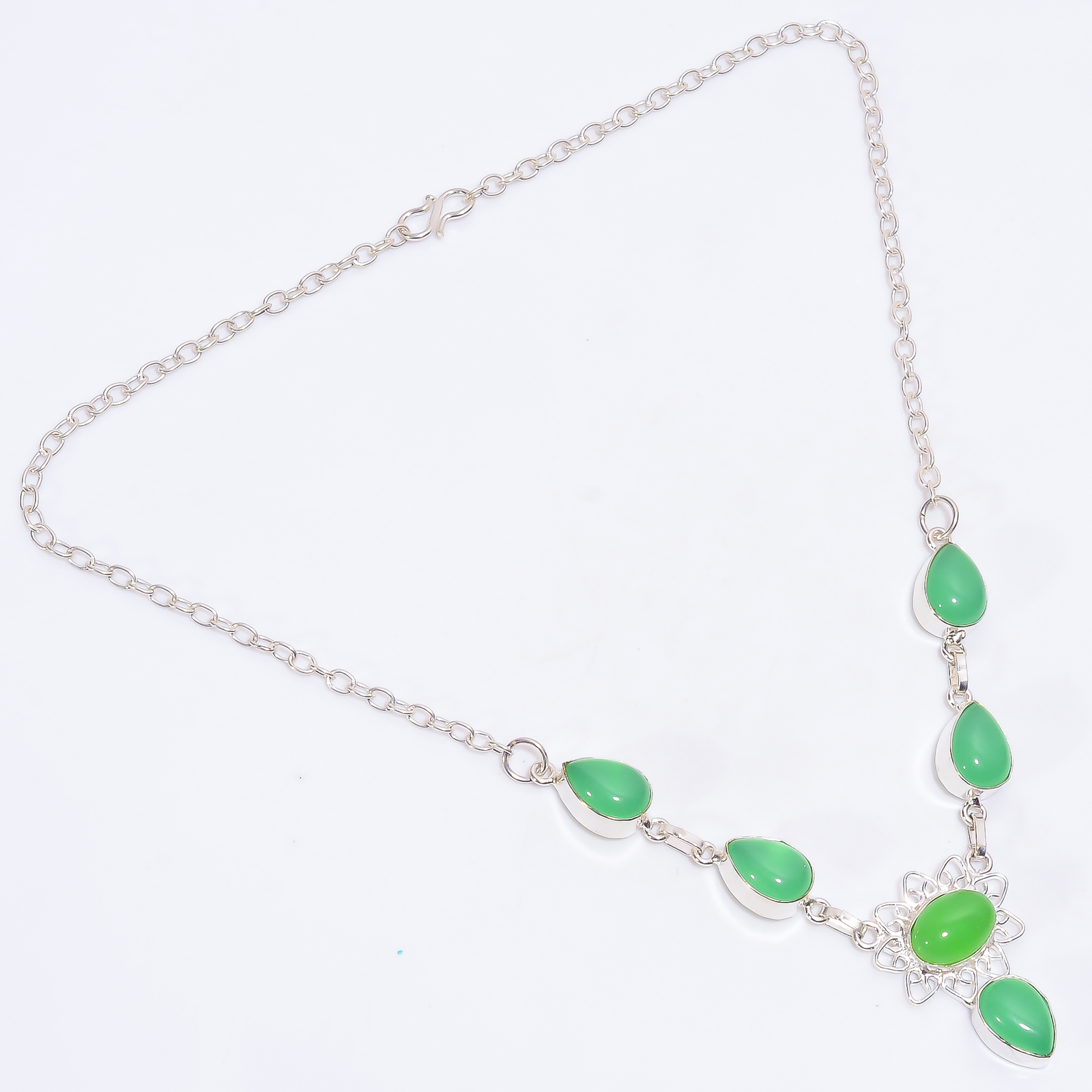 Natural Peru Chalcedony Gemstone 925 Silver Handmade Necklace 19″ ARN-553