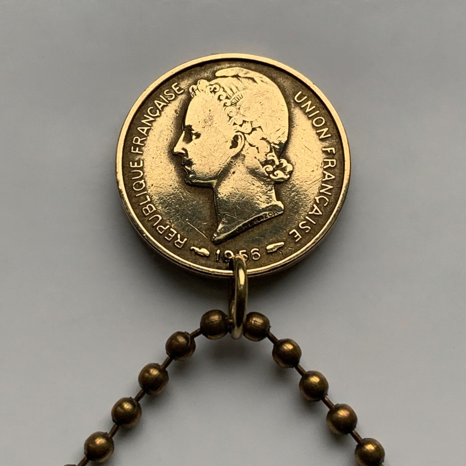 1956 Togo 5 Francs coin pendant gazelle antelope sawfish Lomé Sokodé Kara 003669