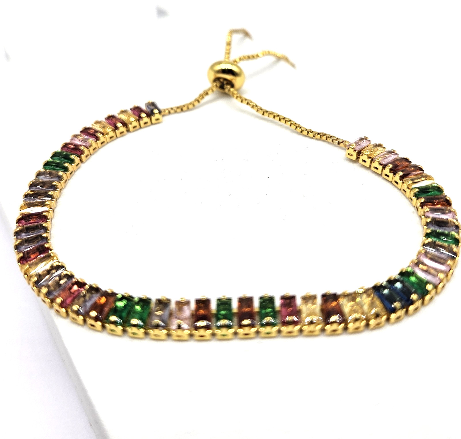 Gold Tone Crystal Bracelet – Multi-Color Tennis Bracelet – Fashion Jewely
