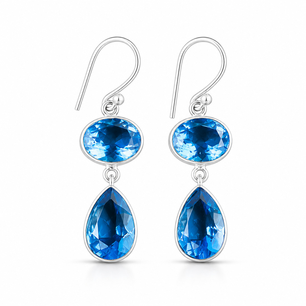 Swiss Blue Topaz Jewelry Sterling Silver Gift For Mum Drop/Dangle Earrings 1.88″