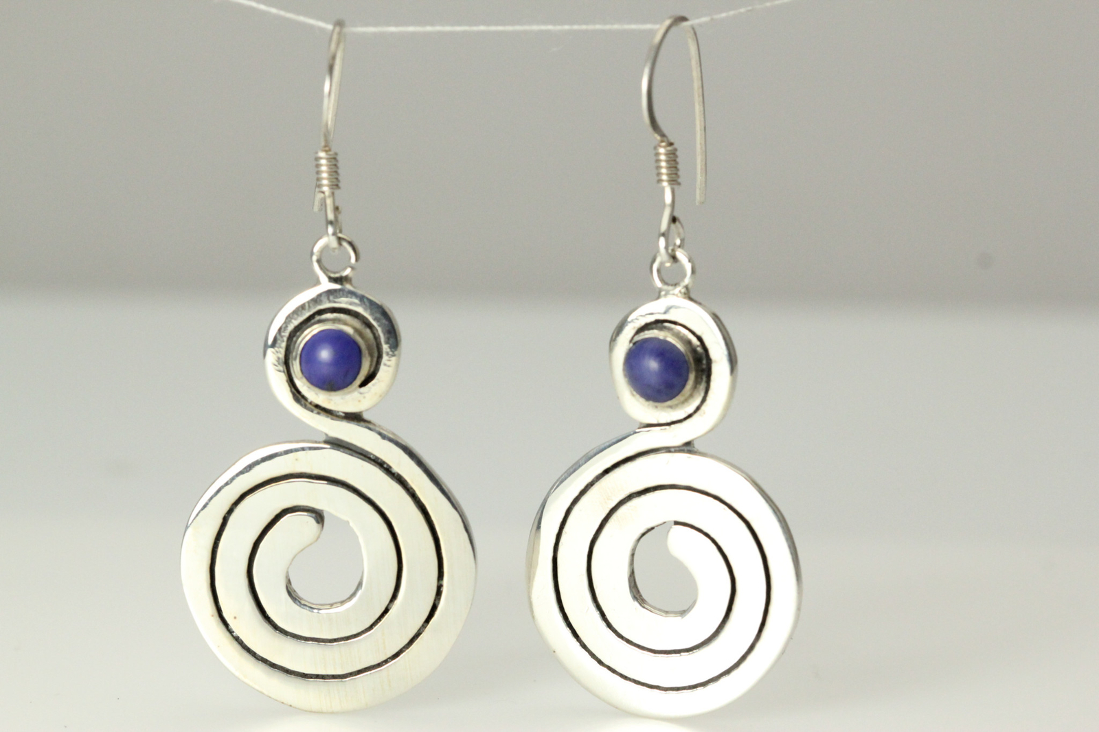 925 Sterling Silver with Blue Lapis Swirl Dangle Earrings 13.1g (EAR4476)