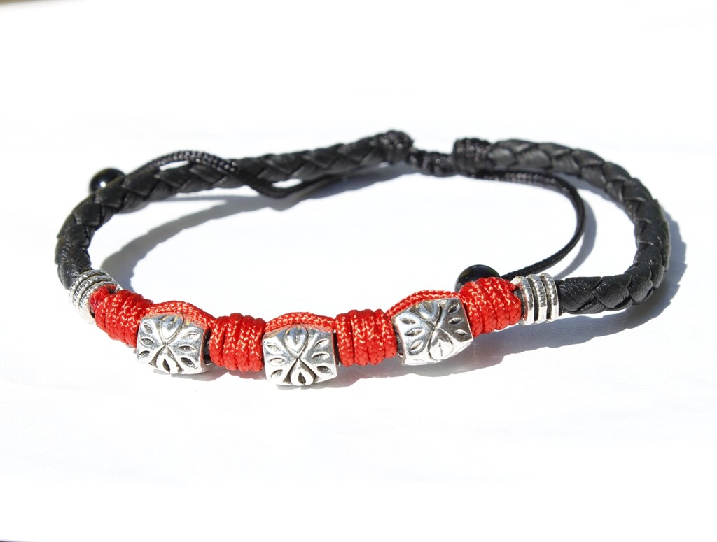 Women/ Men Genuine Leather Cubic Evil Eye Red Rope Anklet Bracelet One Size