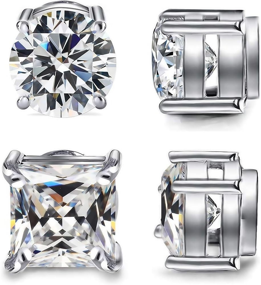Chic Silver-tone Magnetic Stud Earrings – 2 Pairs, Perfect Gift for Any Occasion