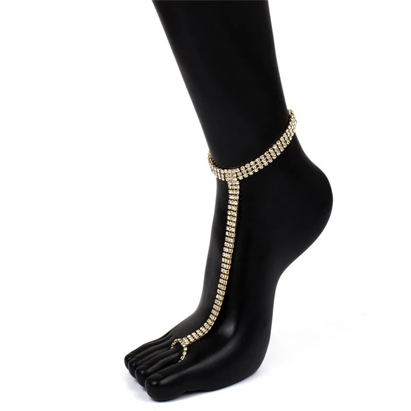 Huitan Hot Trend Rhinestone Toe Loop Anklet for Women Silver Color/Gold Color 1