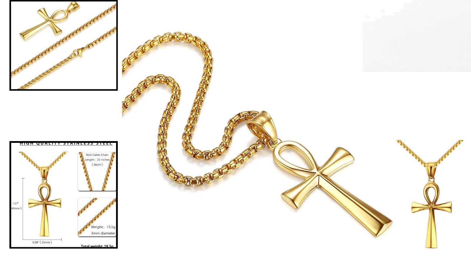 Gold-Tone Stainless Steel Coptic Ankh Cross Pendant Necklace for All Occasions
