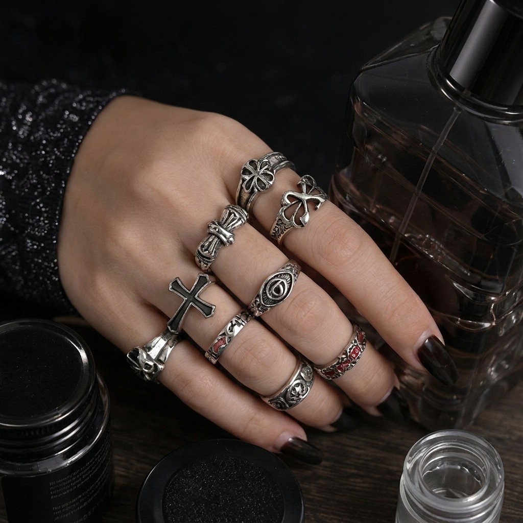 20pcs Rings Set Punk Gothic Skull Mixed Women Men Bulk Party Jewelry