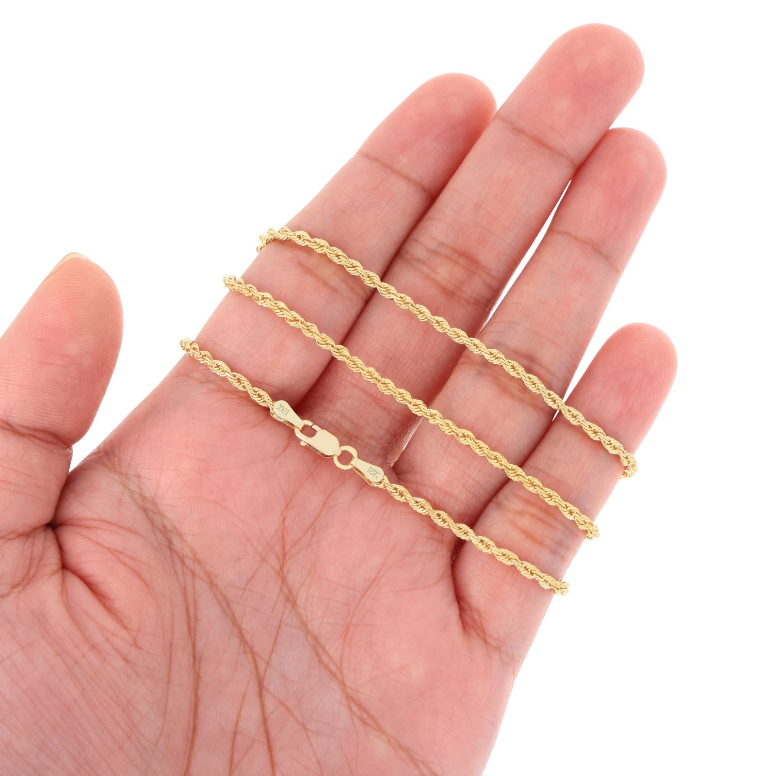 18k Yellow Gold 2mm Diamond Cut Rope Chain Italian Necklace Mens Womens 16″-26″