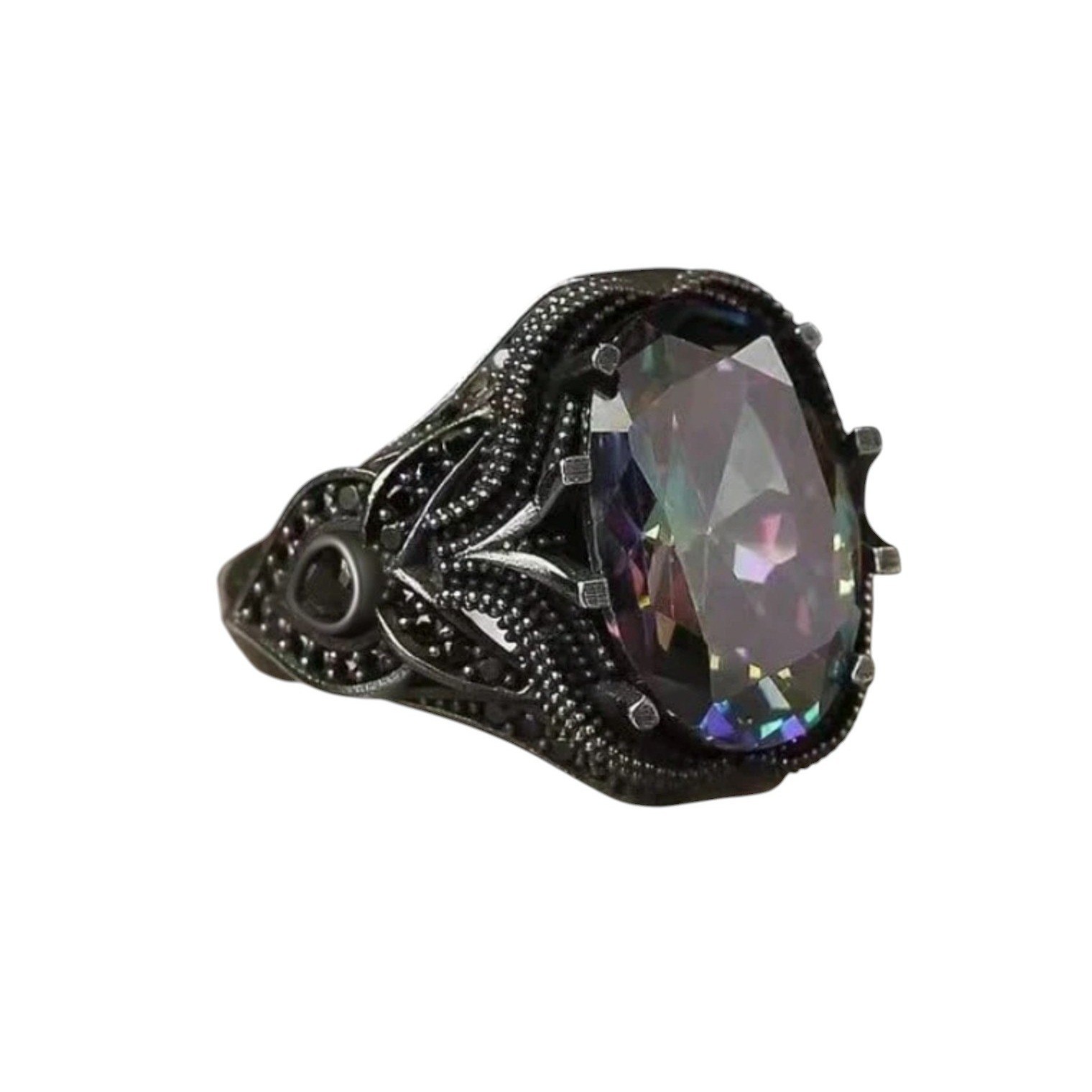 Gothic Mystic Topaz Oval Cocktail Ring Dark Metal Victorian Statement Size 8