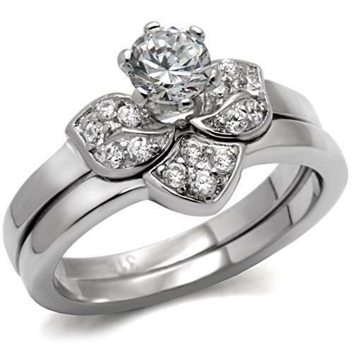 TK099 – High polished (no plating) Stainless Steel Ring with AAA Grade CZ in