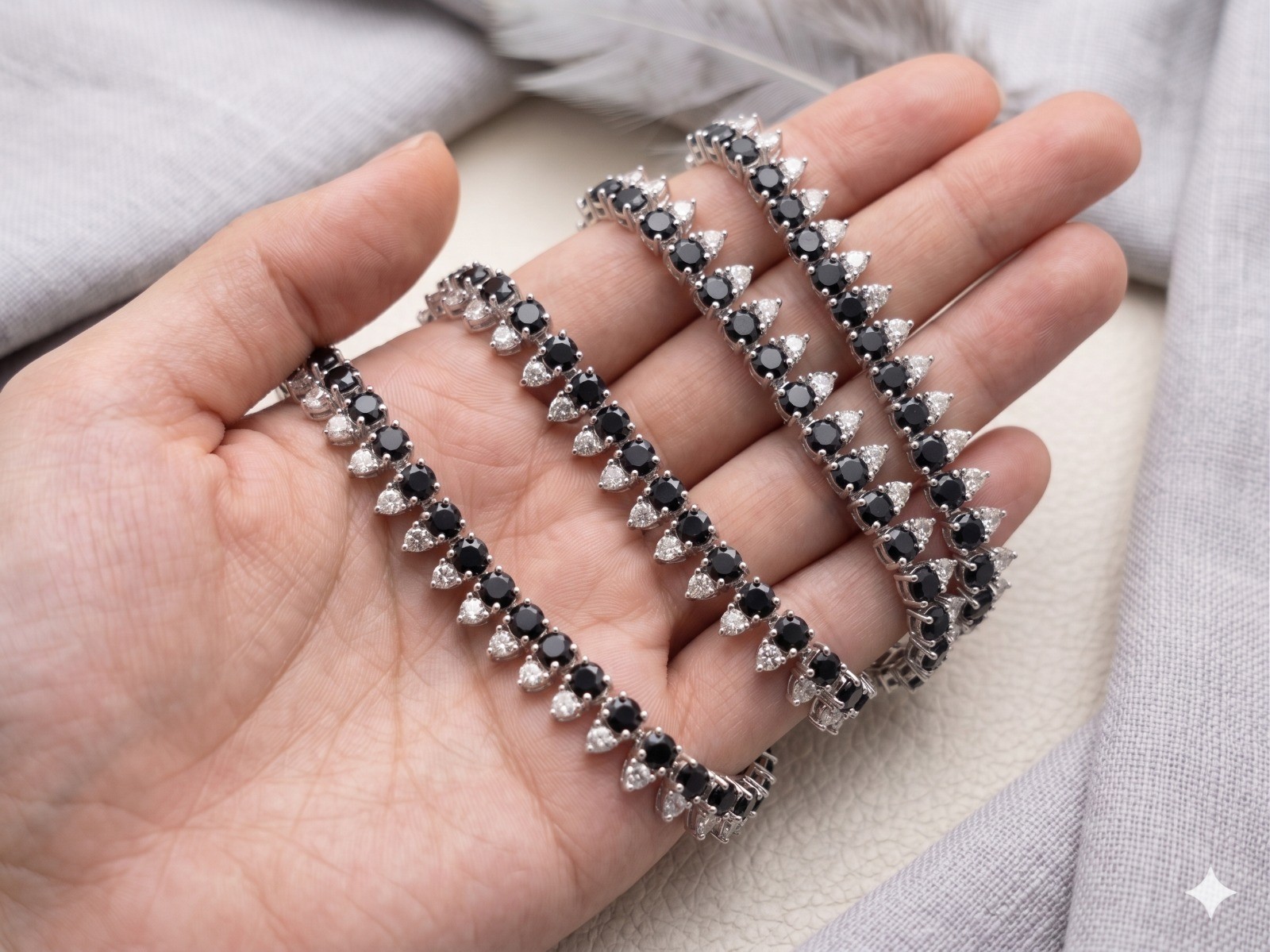 Natural Black sapphire & Moissanite Necklace For Women In 925 Sterling Silver