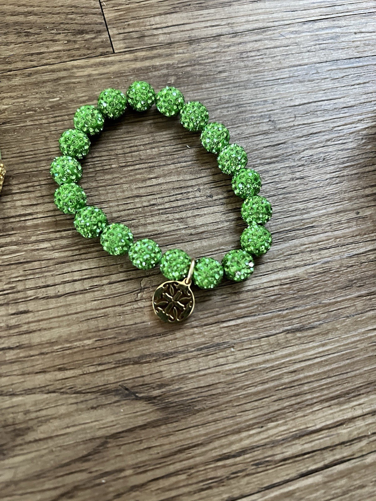 Rustic Cuff Signed Green Crystal Gold Plated Bracelet Jewelry Set