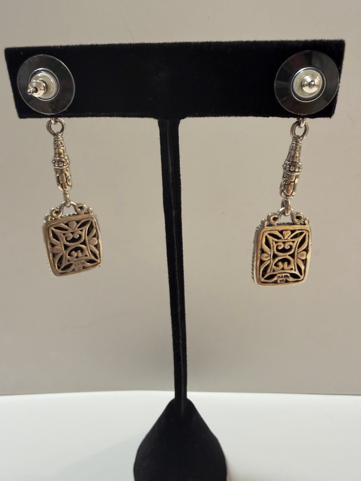 SARDA 925 Sterling Silver Pink Mother of Pearl Mosaic Rose Dangle Earrings