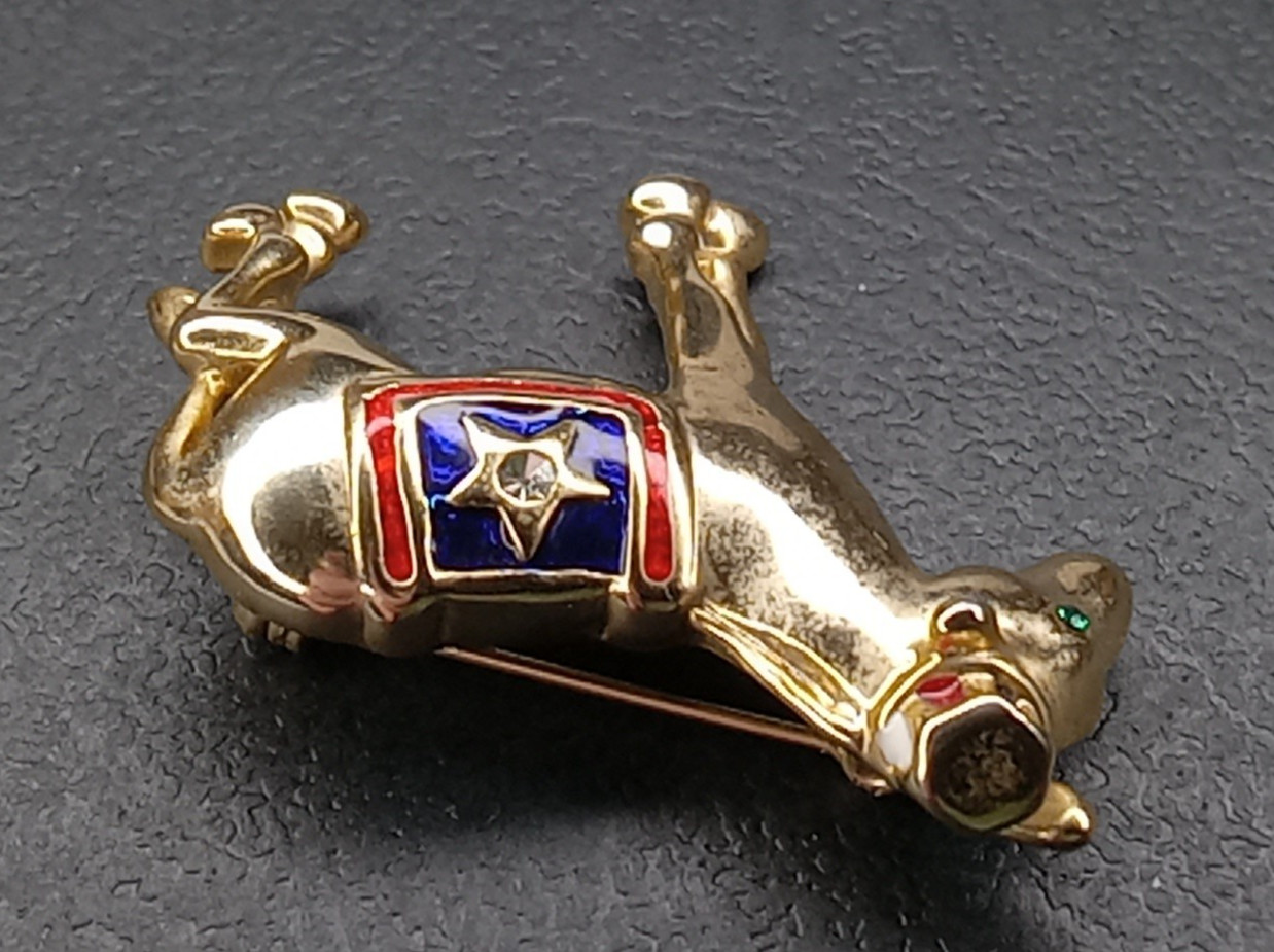 Donkey Democrat Hat Star Green Eye Brooch Pin Vintage No Maker Mark