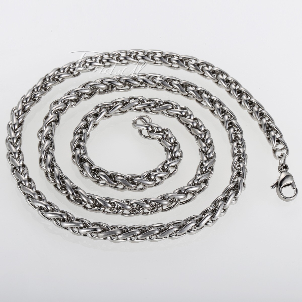 3mm-20in Braided Wheat Chain Silver 316L Stainless Steel Men Women Necklace