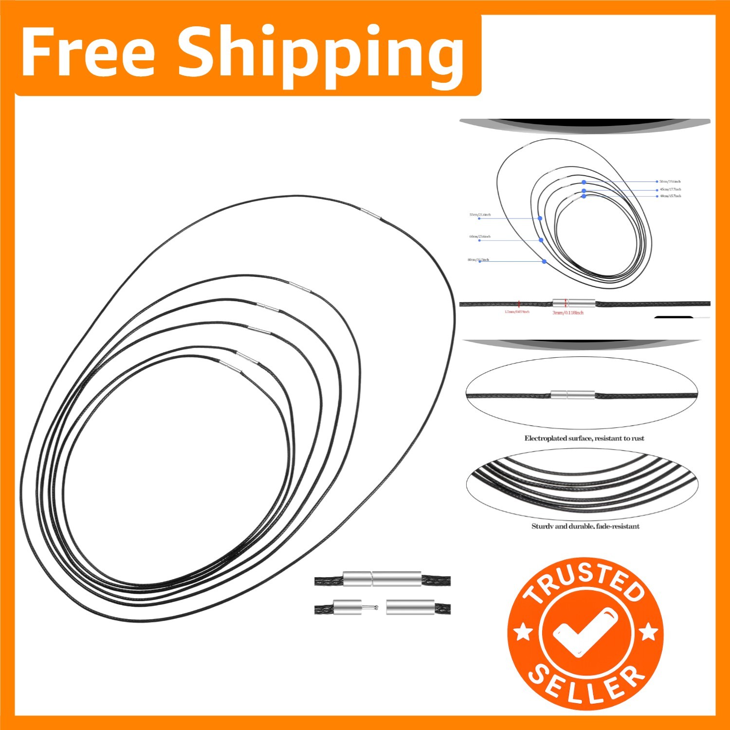 6Pcs Stylish Black Braided Necklace Set – Waterproof & Durable for All Occasions