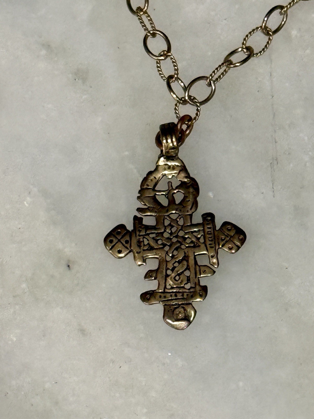Bittersweet Designs Pyrite Chain W/ Cross Pendant & Charms Layered Necklace 66”