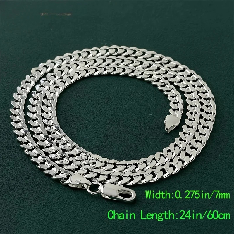 925 Sterling Silver 7Mm Cuban Chain Necklace Noble Charms for Women Men Lady Con