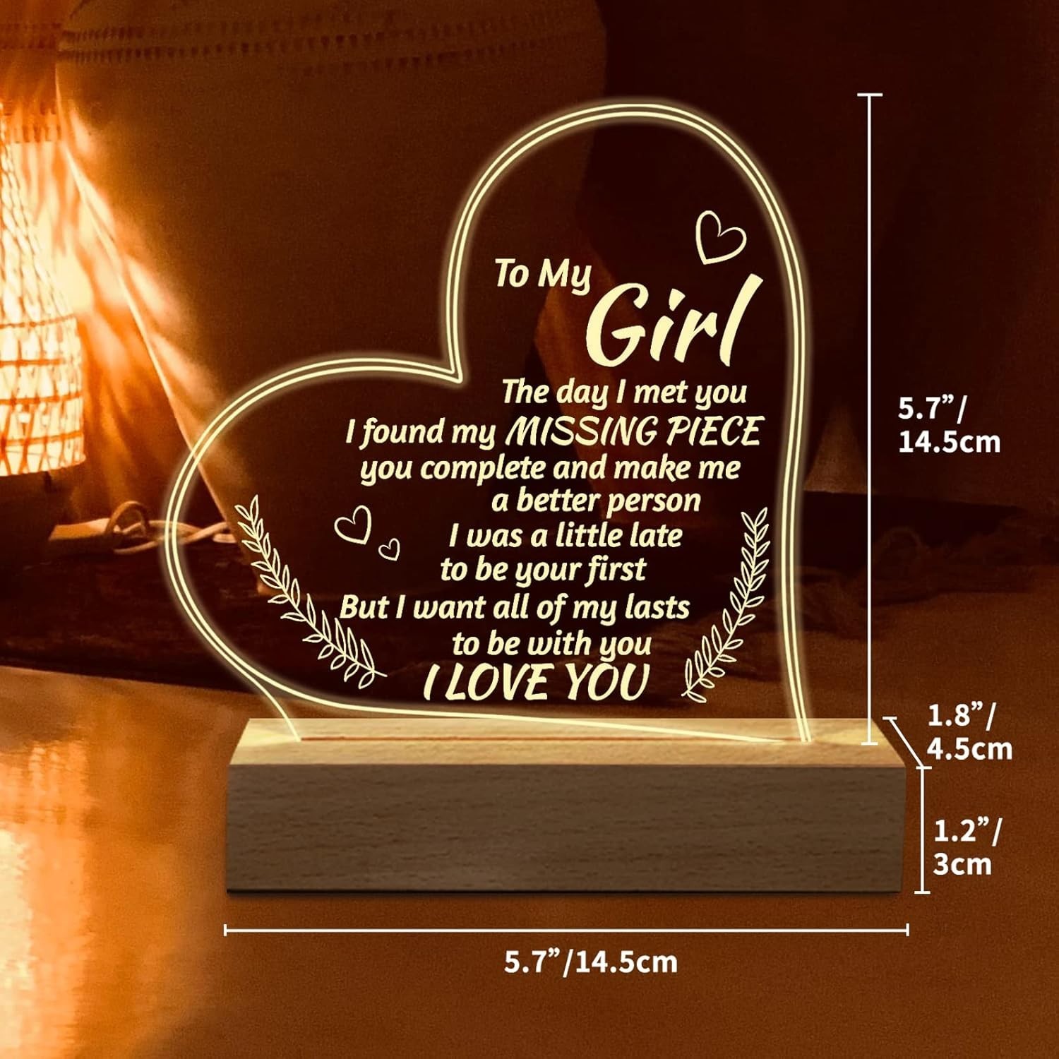 7 Color Acrylic Night Light Valentines Day Gift Birthday for Her Wife Girlfriend