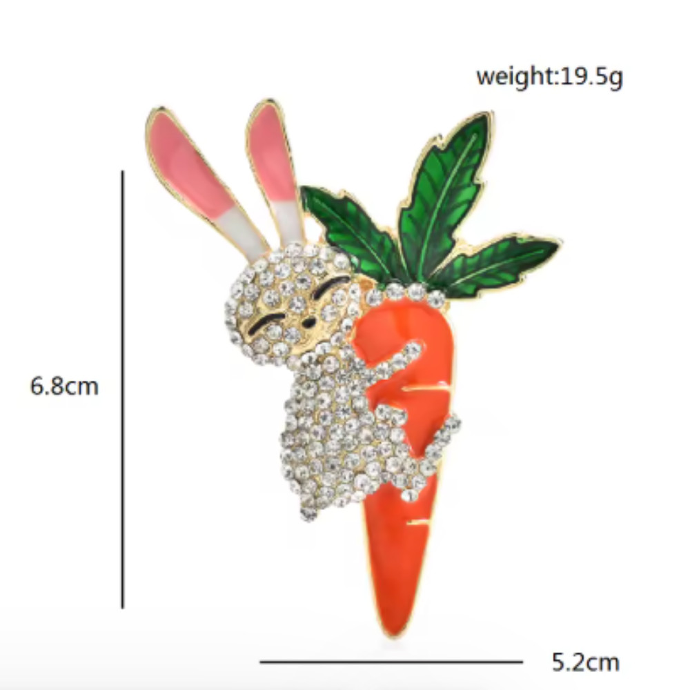 Easter Spring Bunny Carrot Brooch Rhinestone Rabbit Animal Pin Gift Jewelry USA