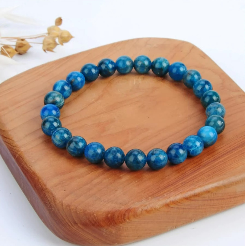 Blue Apatite 6mm Crystal Beads Healing Reiki Balance Stretch Bracelet Xmas Gift