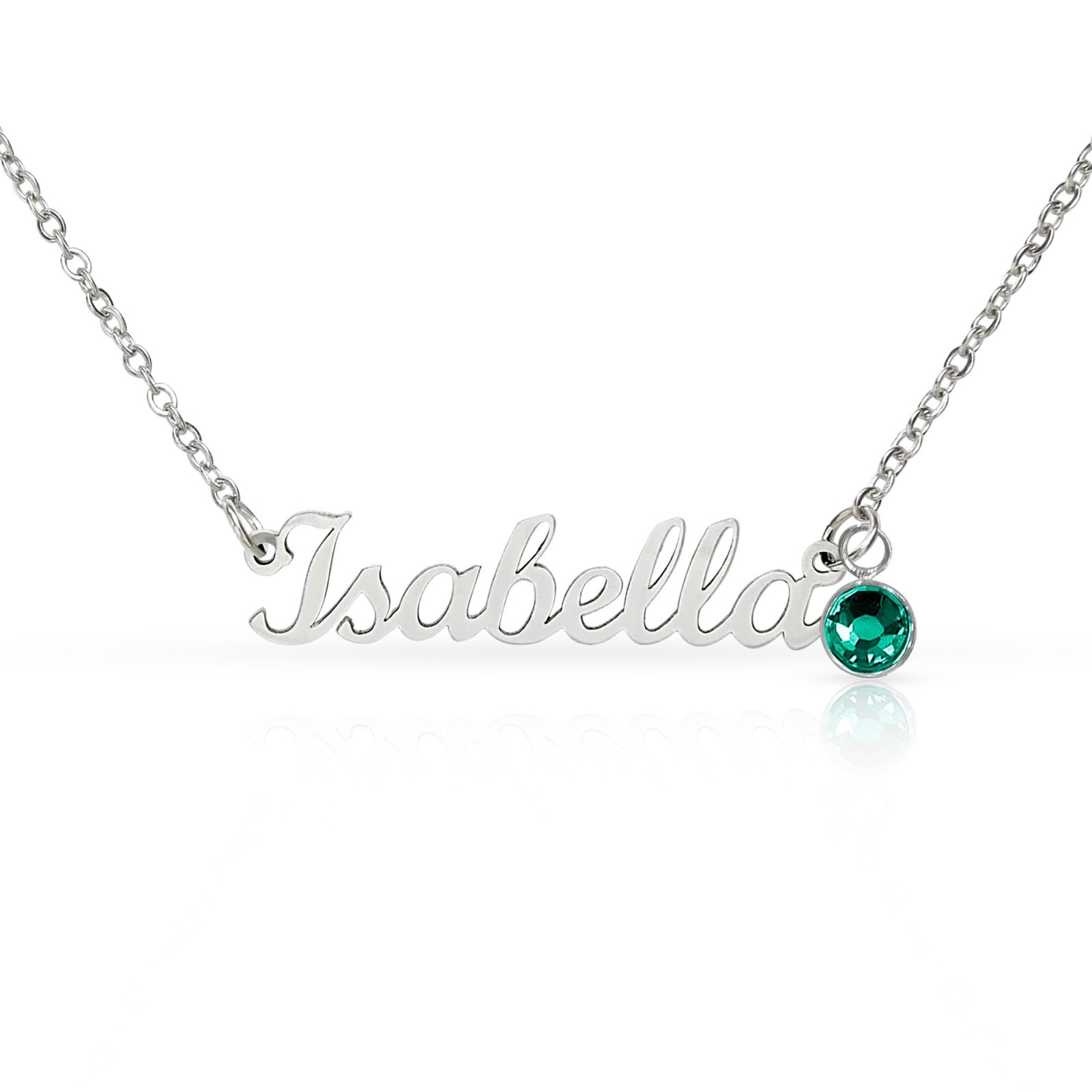 Personalized Name Necklace with Birthstone Custom Gift Box for Her Silver