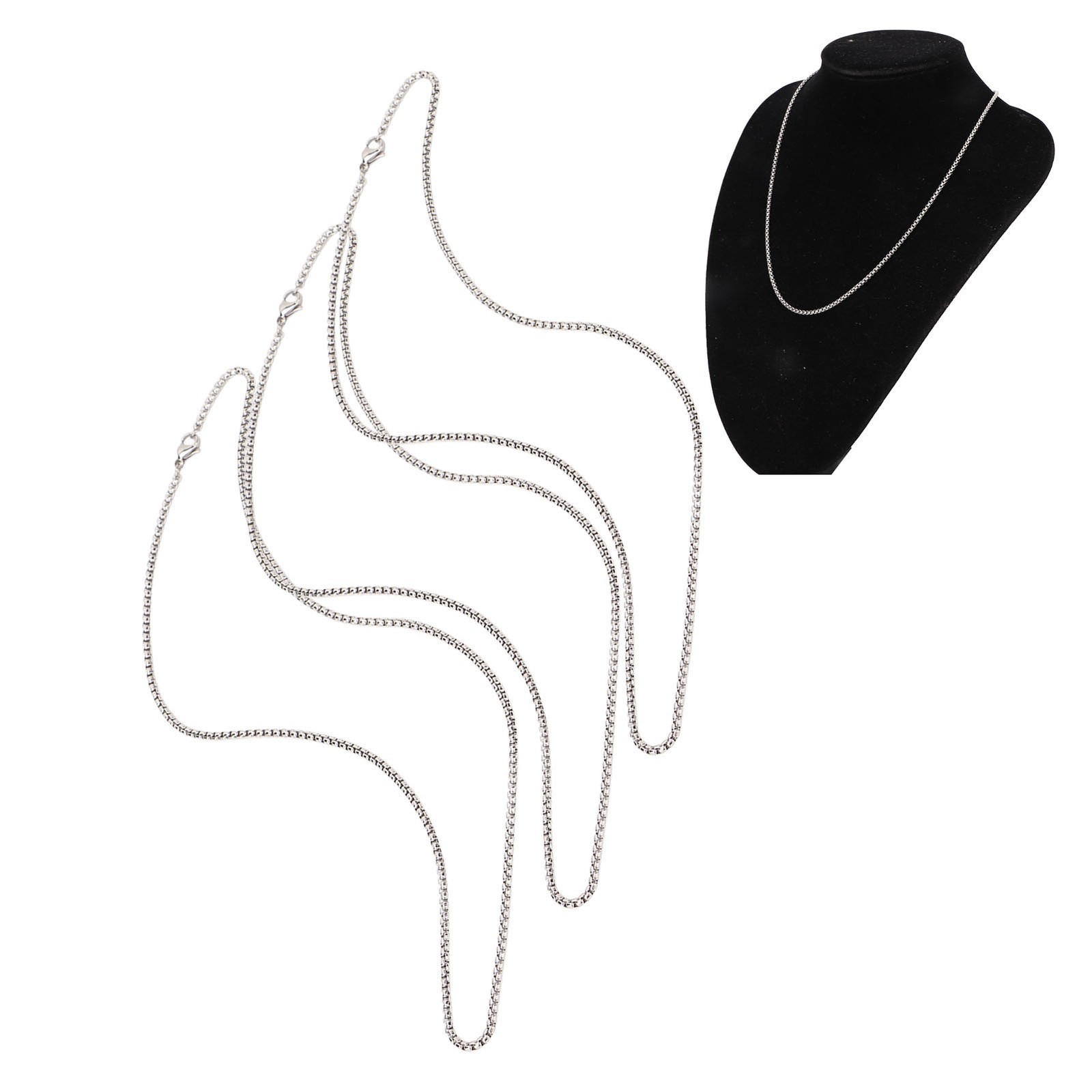 3Pcs Titanium Steel Necklace 19.7in Long 0.1in Thick Stylish Design High Polish