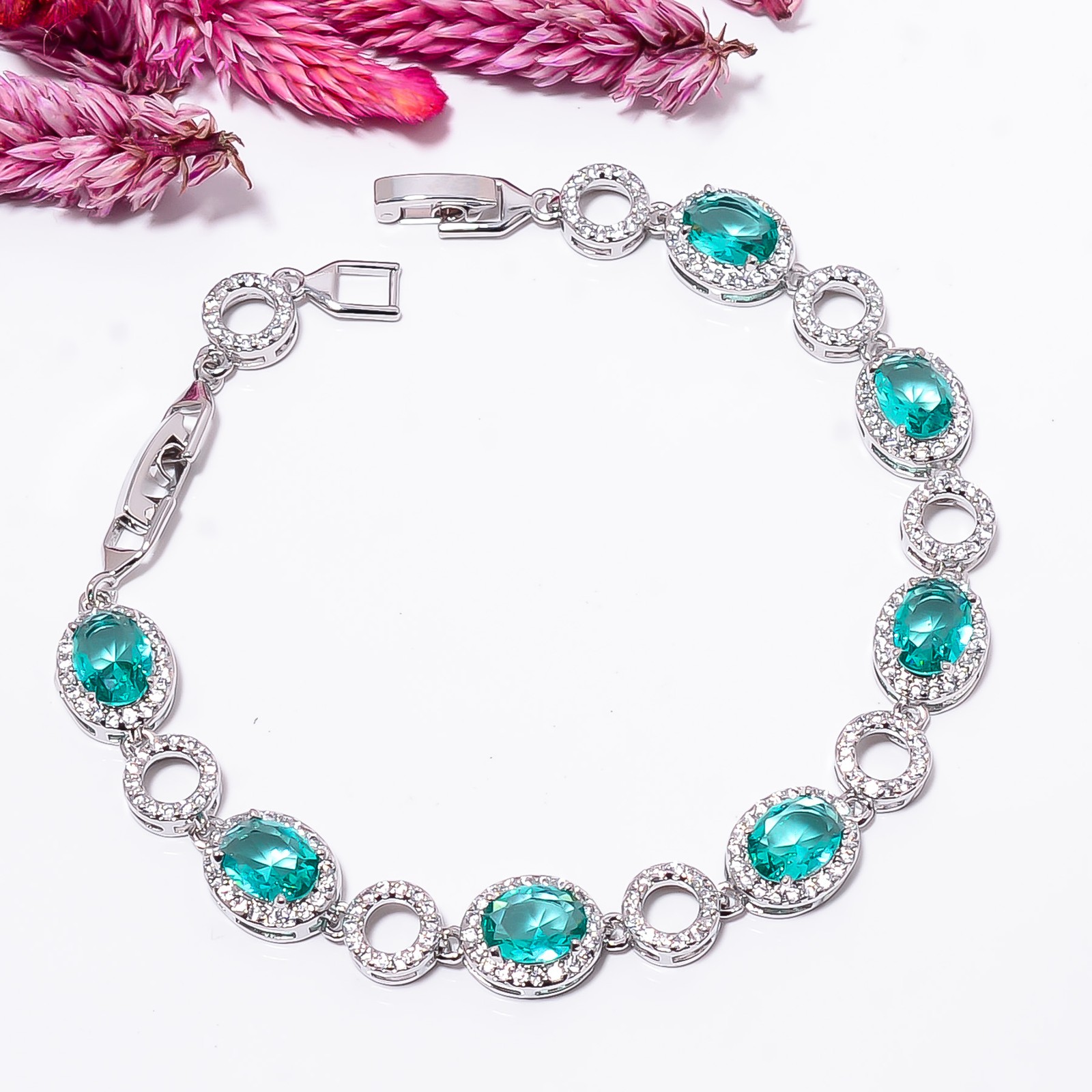 Paraiba Tourmaline, CZ 925 Sterling Silver Adjustable Bracelet 7-8″ B13224