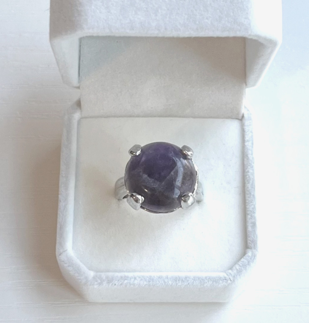 Handmade Simulated Amethyst Silver Ring Size 11