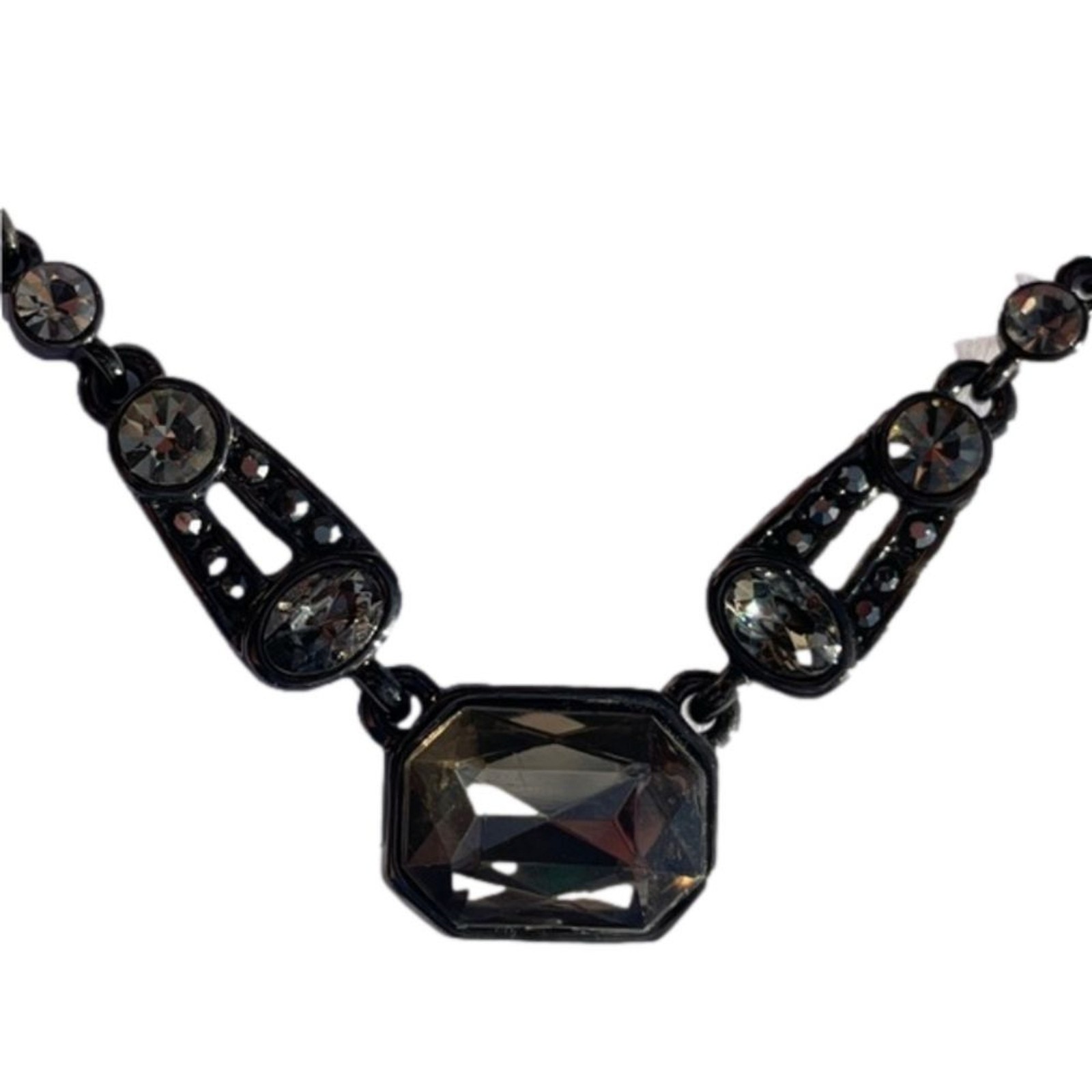 Vtg inspired dark clear gray glass Costume necklace vintage 16” 18”