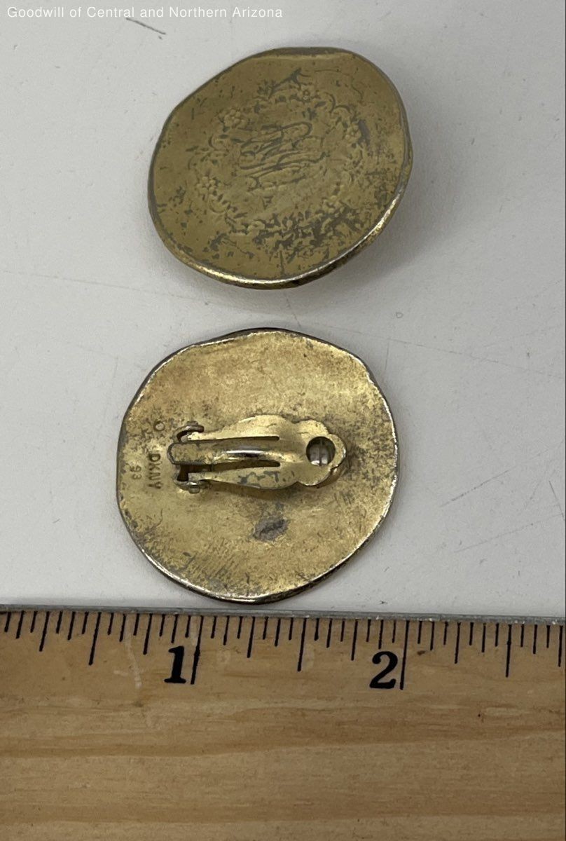 Vintage DKNY Donna Karan 1993 Gold Tone Clip-On Earrings