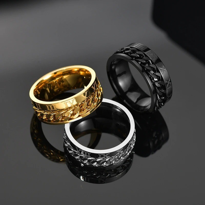 Stainless Steel Multicolor Rotating Spinner Round Chain Ring Unisex, Women, Men