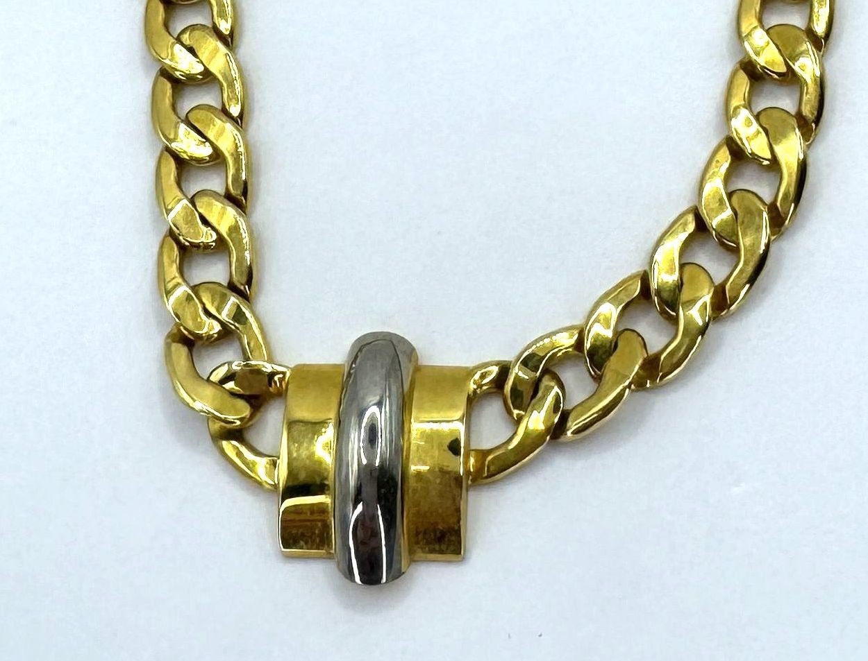 Vtg Valentino Garavani Italy Two-Tone Curb Chain Statement Necklace Couture 90s