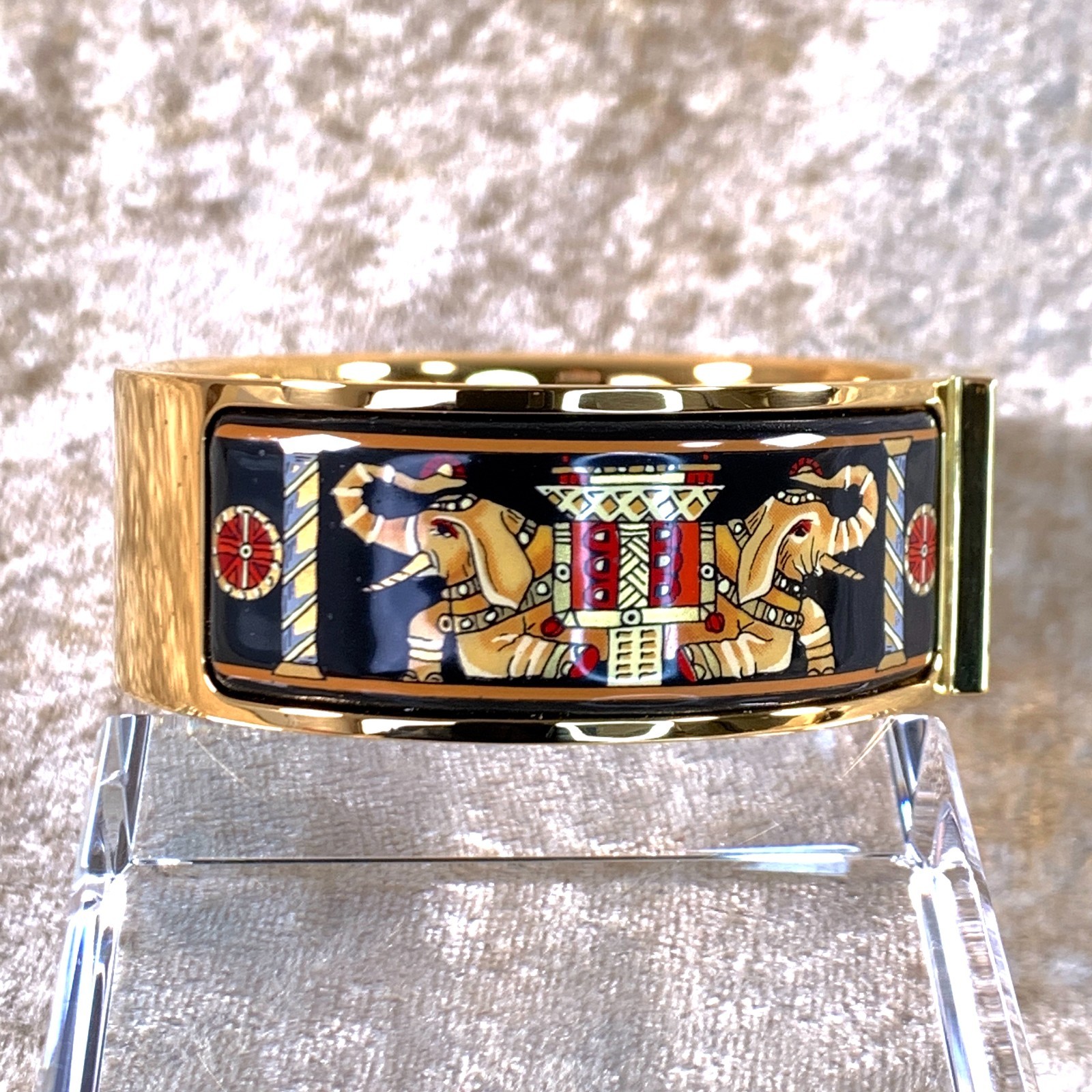 Vintage Hermes Paris Bangle Bracelet Clic Clac Black Enamel Elephant GM with Box
