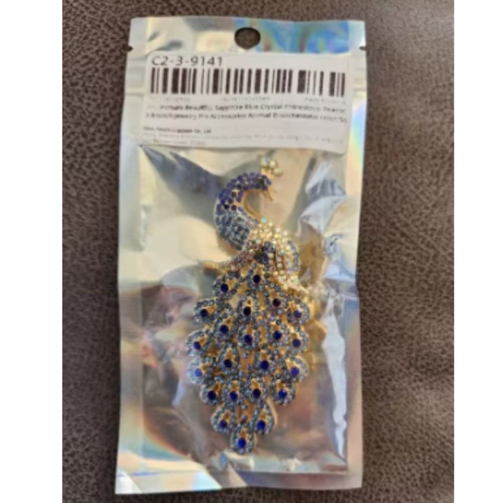 Vintage Style Peacock Bird Blue Rhinestone Crystal Cyan Bird Brooch Pin Pendant