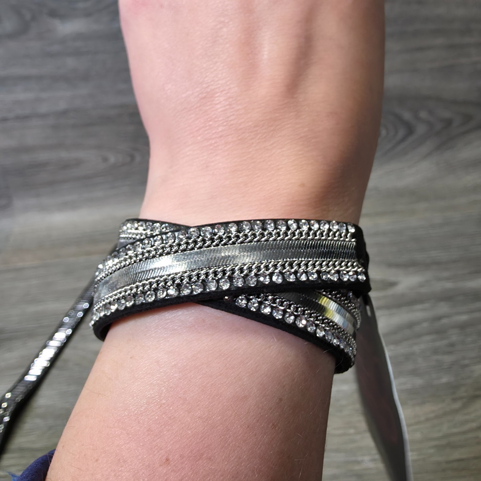 Paparazzi Black Rhinestone Diamond Wrap Bracelet Lot of 2 Boho Jewelry NEW